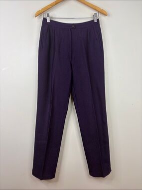 Vintage Trousers Womens 27 x 29 Dark Purple Wool Pleated Pants Made in France